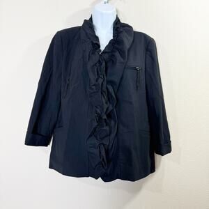 alice + olivia | black ruffle chain 3/4 sleeve wool blend formal blazer sz M